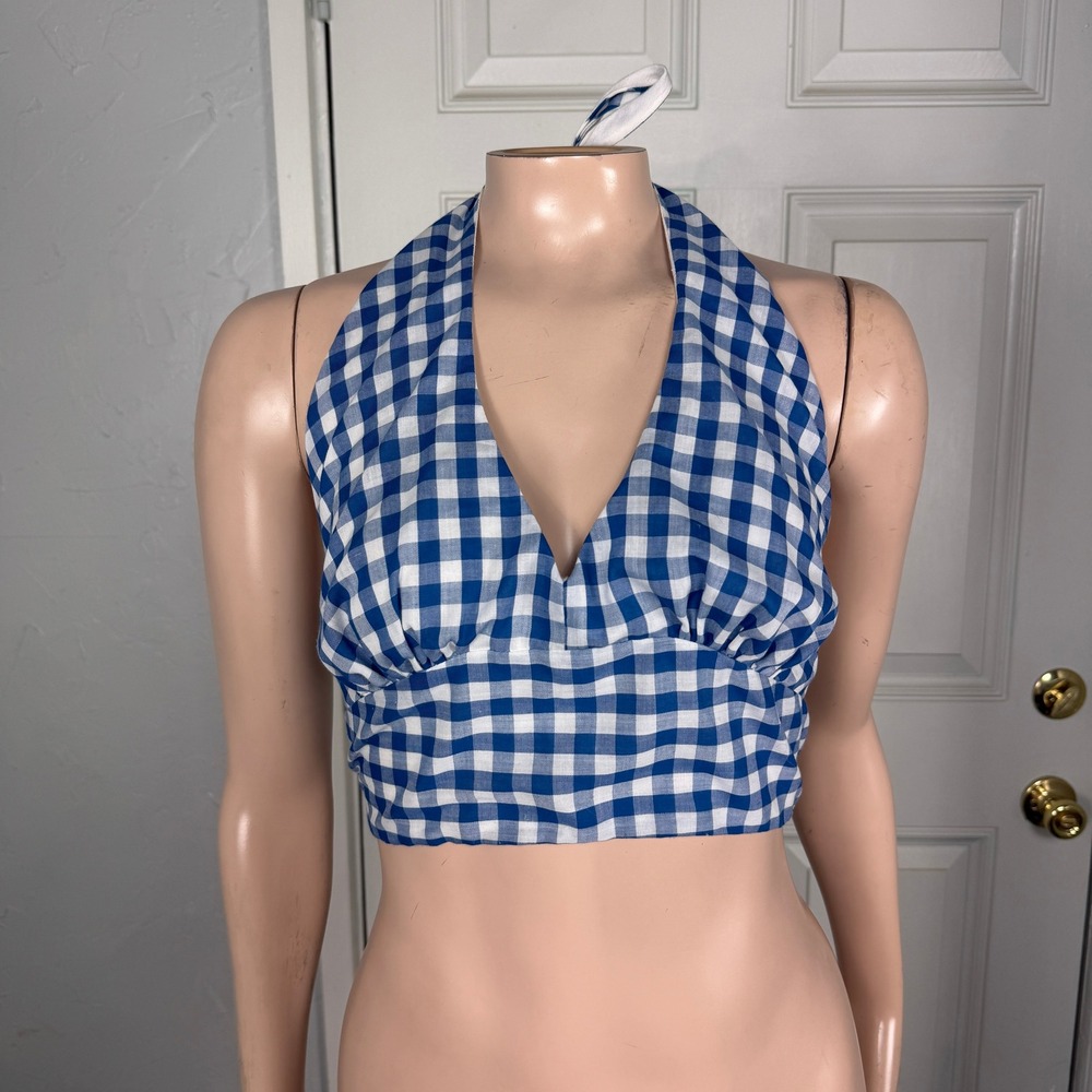 Vintage 70s Topsy Turvy Knapp Women's Shirt Halter Crop Plaid Country Cotton UU4